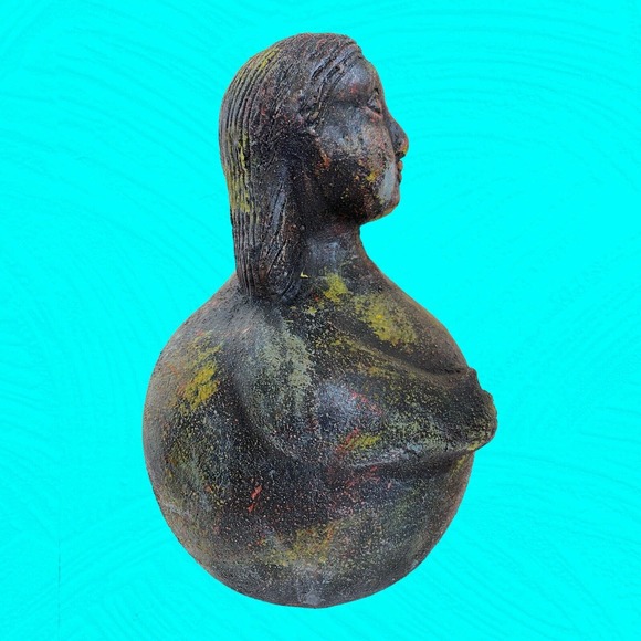 Vtg Peruvian Folk Art Pottery Figurine Chulucanas 10” Black Multicolor Overwash - Picture 5 of 11